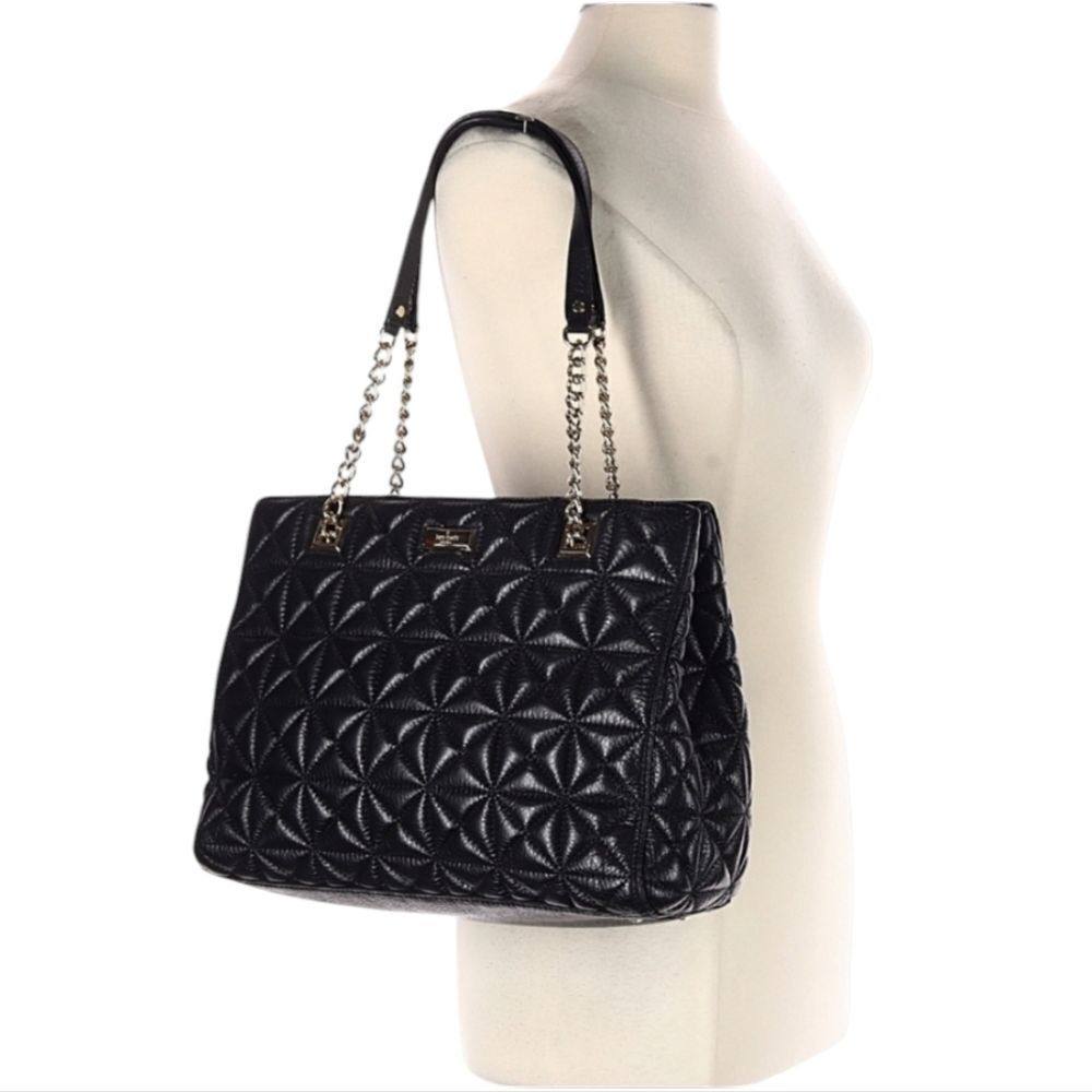 Kate Spade Sedgewick Place Phoebe Black Quilted Leather Tote Gold Tone Chain